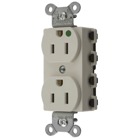 HUBBELL WIRING DEVICE-KELLEMS Straight Blade Devices, Receptacles, Duplex, SNAPConnect, Hospital Grade, 15A 125V, 2-Pole 3-Wire Grounding, 5-15R, Nylon, Light Almond, USA SNAP8200LANA